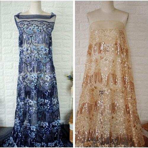 LASUI 2019 NEW 3 yards=1 piece DIY dress skirt cloth costumes High-grade heavy embroidery Tassel sequin mesh lace fabric