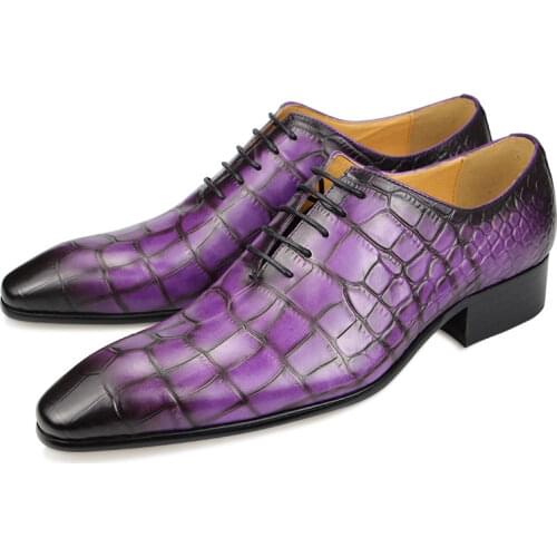Summer Luxury Men Fashion Dress Wedding Crocodile Pattern Print Genuine Leather Office & Career Casual Business Pointed Toe Shoe