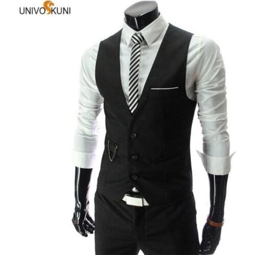 UNIVOS KUNI 2019 Men Business Vest Slim Fit Soild Color Dress Suits Male Design Brand Boys Chest Pocket Big Size 5XL Q6054