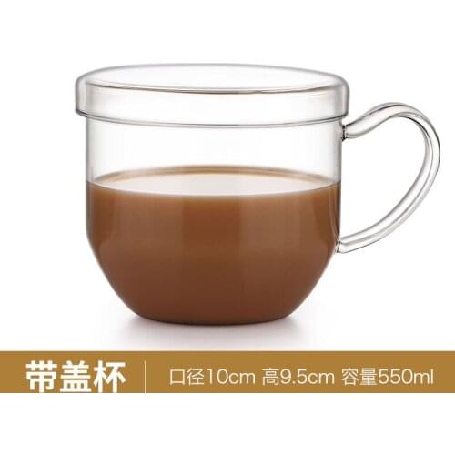 High temperature resistant adult large hot water resistant glass with cover for milk cup microwave oven