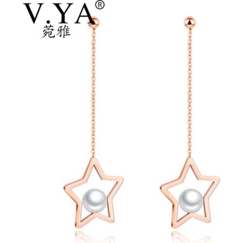 V.YA Five-Pointed Stars Pearl Dangle Earrings For Women Rose Gold Color Female Drop Earrings Jewelry Charms Gifts Drop Shipping