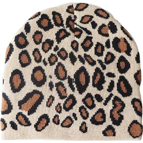 Korean Winter Leopard Printed Knitting Hat 2021 Autumn and Winter New Crochet Warm Hat Skullies Unisex Caps
