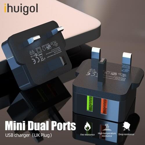 Ihuigol 2.1A UK Dual USB Charger Adapter Mobile Phone Charger Fsat Charging For iPhone 11 Pro 11 XS Samsung Xiaomi Wall Chargers