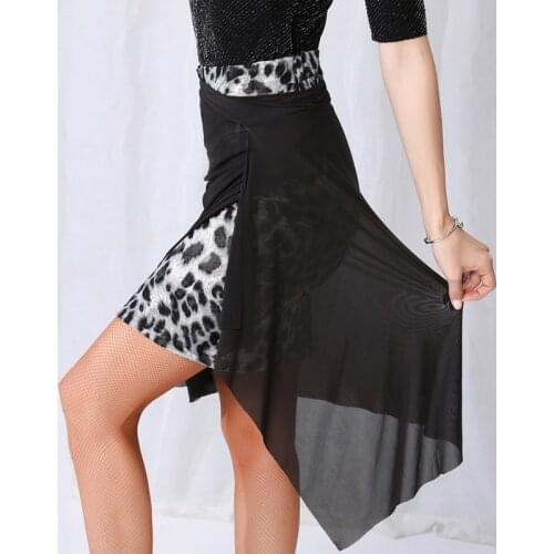 New Latin Dance Skirt Female Dance Practice Clothes Gray Leopard Skirt Irregular Stitching Women Sexy Rumba Cha Cha Costume 550