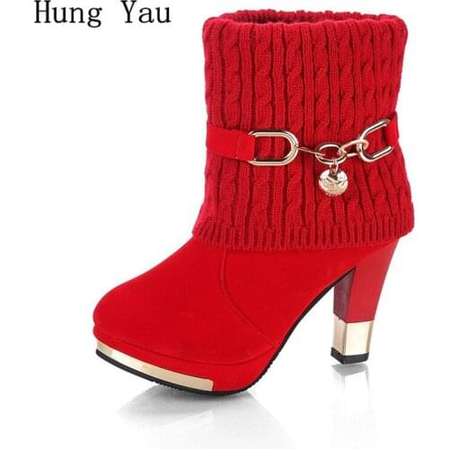 Women Martin Snow Boots Ankle Autumn Winter Warm High Heels Pumps Female Casual Shoes Woman Fashion Round Toe Platform