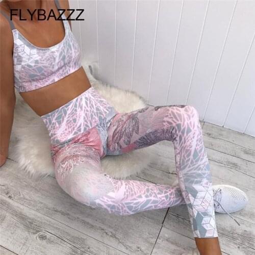 Women Floral Print Yoga Set Sexy Crop Top High Waist Leggings Set Female Running Fitness Gym Sports Suit Gym Workout Tracksuit