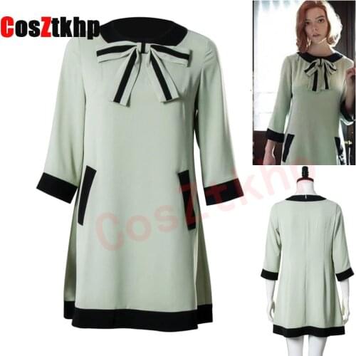 The Queens Gambit Beth Harmon Costume Dress Long Sleeve One Piece Dress For Women Slim Vestido Halloween Christmas Party Outfit