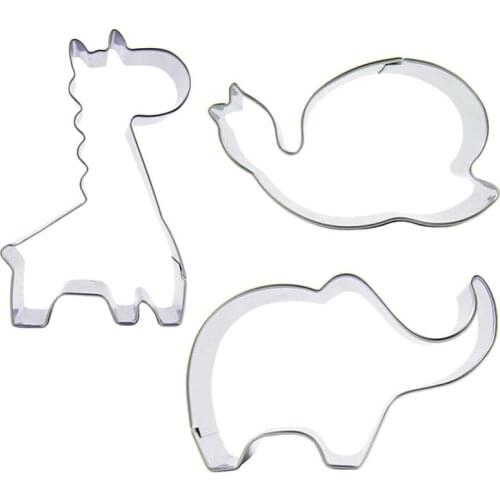Giraffe, Snails, Elephant shaped 3 piece biscuit cutting molds, baking tools, cake decorating soft candy tools