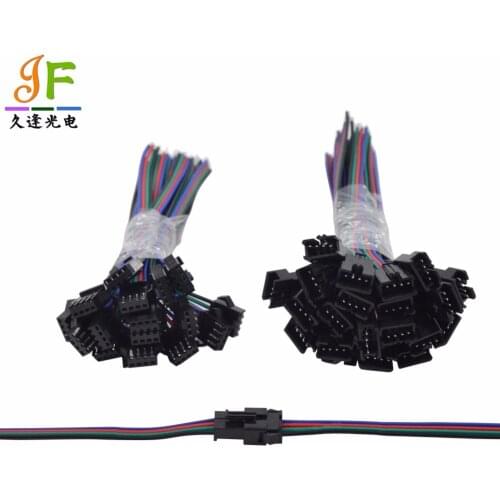 100pairs 4pin JST SM Male Female plug LED Connector Cable 4 SMD 5050/3528 RGB color LED Strip Wire WS2801 LPD8806 RGB LED Strip