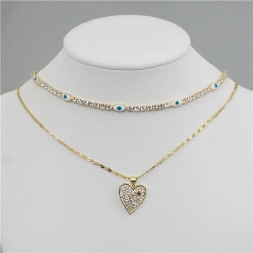 18inch 10pcs/lot New design cz necklace,eye/heart shape cz component jewelry,popular plated chain necklace wholesale