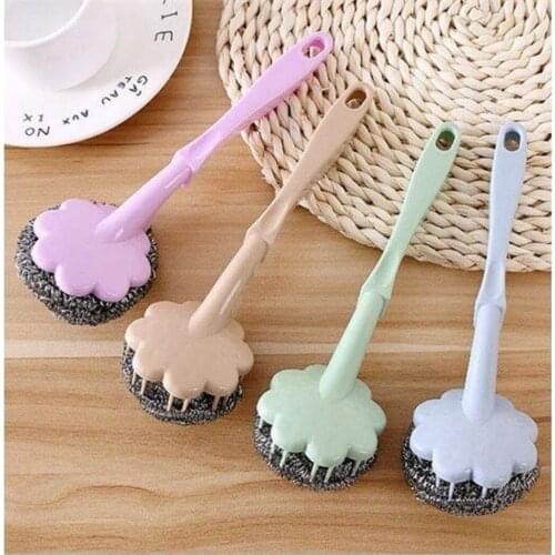 2PCS Random Color Pot Cleaning Brush Long Handle Steel Scouring Brush Dish Cleaning Brush Long Handle Pan Pot Brush