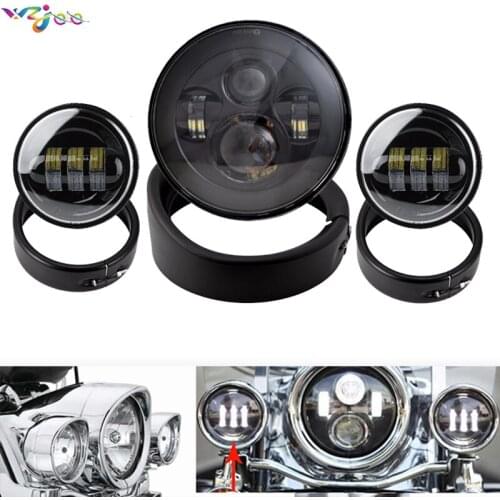 Wzjoo 7inch black/Chrome Headlight Headlamp Trim Ring + 4.5 inch Fog Light Trim Ring For motorcycTouring Road King Electra Glide