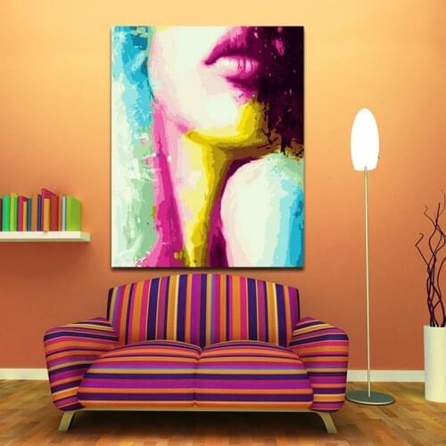 DIY colorings pictures by numbers with Lips part picture drawing Relief painting by numbers framed Home