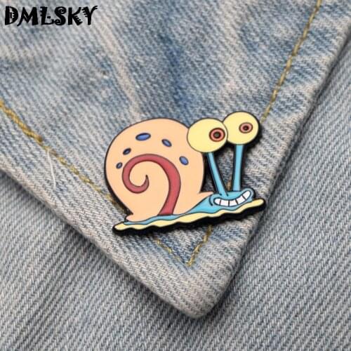 DMLSKY Cute Gary Snails Brooch Cartoon Enamel Pins For Women Men Backpack Pins Personality Kids Pin Charm Jewelry M3040