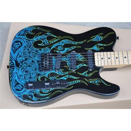 High-end custom applique 6 string electric guitar, classic body, black accessories, free shipping