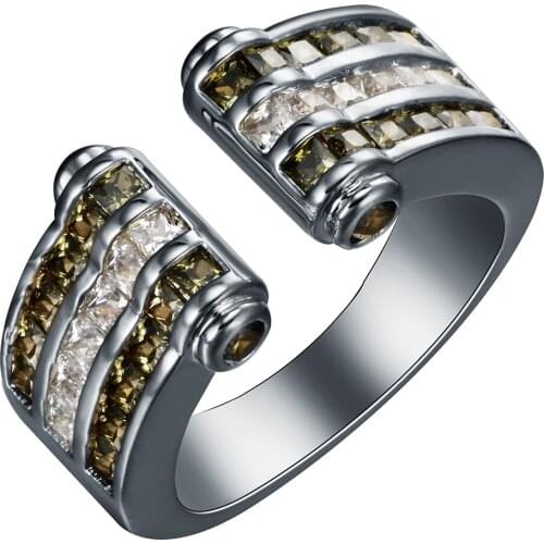 Hainon Black Gold Color Ring Paved with Green White Zircon New Trendy Charms Jewelry Men Wedding Engagement Gift Rings