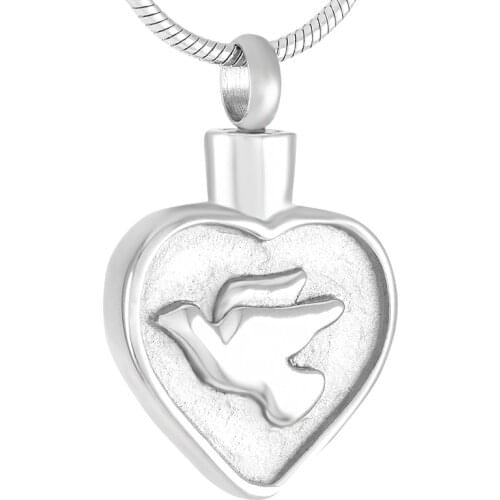 IJD9330 Peace dove Engraved Heart Urn Charm Pendant Stainless Steel Memorial Locket Necklace Cremation Ashes Jewelry for Animal