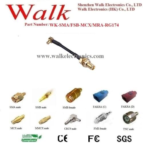MCX male angle SMA female rg174 cable, MCX SMA cable, gsm gps antenna cable