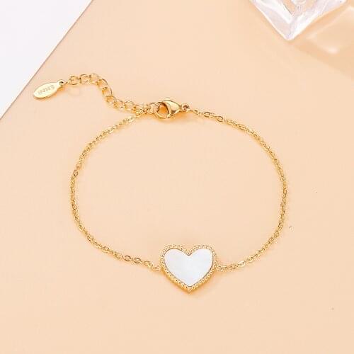 Heart Shaped Shell Bracelet Simple Charm Ladies Bracelets Tricolor Stainless Steel Chain Women Jewelry 2021