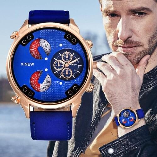 XINEW Innovative design waterproof Leather Strap Simple Calendar Outdoor Luminous Dial Mens Quartz Watch Relogio Masculino Q