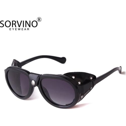 SORVINO Vintage Steampunk Gothic Goggles Polarized Sunglasses Men Retro Fashion Leather with Side Shades Sun Glassesjavascript