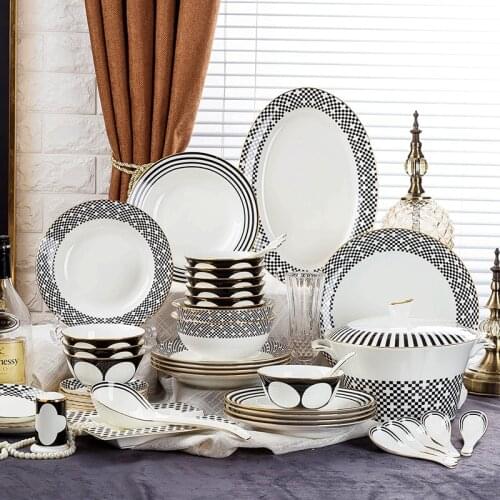 Tableware set ceramic dishes European bone China coffee 15 gold plates