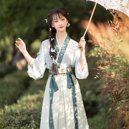 2021 New Hanfu Dress Chinese Style Traditional Ancient Clothes Song Dynasty Female Summer Fairy Clothing Green Hanfu DQL5597