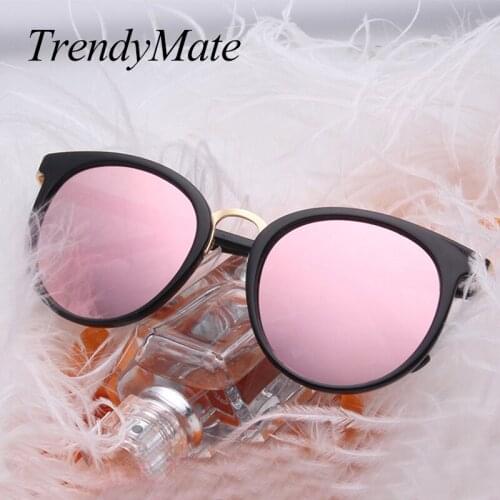 New Women Cat Eye Sunglasses Oversized Women Round Vintage Brand Designer Cat Eye Sunglasses Female Pink Sun Glasses 1183T