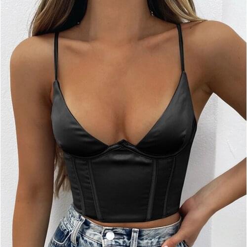 Sling Solid Color Sports Vest Slim Low-Cut V-Neck Halter Sexy Black