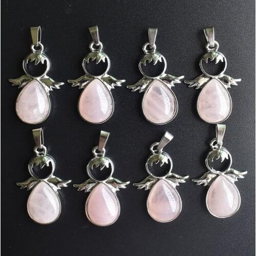 Wholesale 8 pieces/lot fashion Angel Wings Natural pink stone Necklace Angel Pendant female jewelry gift free shipping