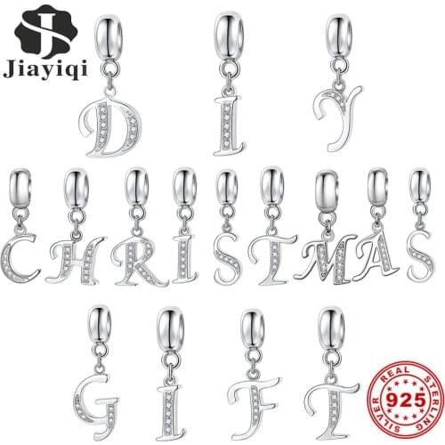 Jiayiqi Letter A-Z Cubic Zirconia Charms Genuine 925 Sterling Silver Charms for Jewelry Making DIY Bracelet Bangle Necklace Gift