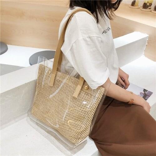 Casual Transparent Pvc Womens Shoulder Bag Large Capacity Straw Woven Handbag Women Summer Beach Travel Shoulder Bag Woman 2021