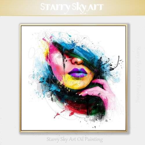 Professional Artist Hand-painted High Quality Abstract Modern Portrait Oil Painting on Canvas Colorful Abstract Lady Painting