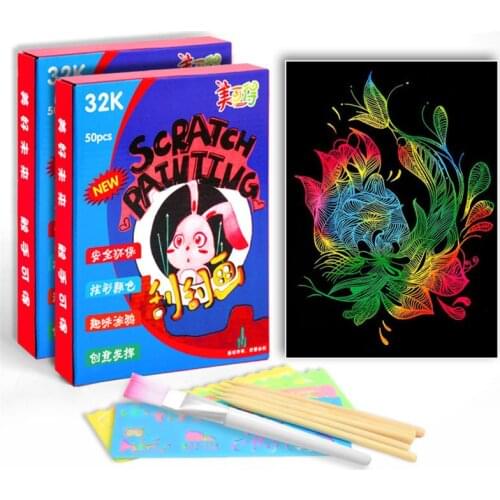 Drop Ship. 50pcs 18x 13cm Magic Color Rainbow Scratch Art Paper Card Set with Graffiti