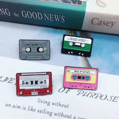Retro Classic Audio Cassette Shaped Colorful Enamel Metal Brooch Creative Fashion Music Fan Cowboy Backpack Jewelry Gift