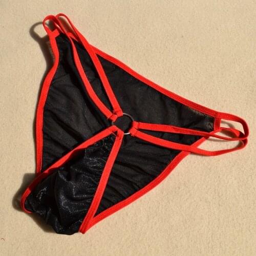 Sexy mens underware Low-waist male panties gauze briefs transparent rings mens panties breathable