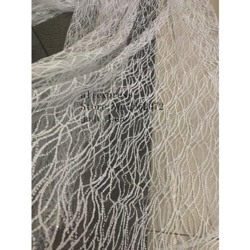 Stock 5yards/bag White interwoven line glitter powder fashion French cloth used for wedding dress fashion stage ch77