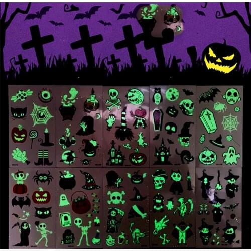 Halloween Tattoo Stickers for Kids Temporary Luminous Tattoo Stickers Waterproof Glow in the Dark Halloween Tattoo Stickers