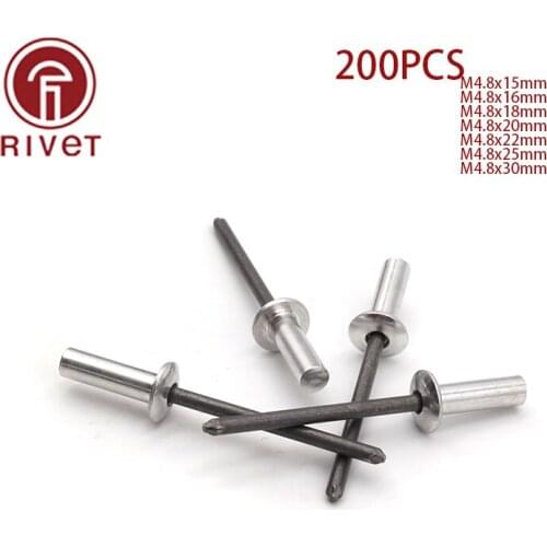 DIN 15973 200PCS M4.8*15/16/18/20/22/25/30Rivets Remaches Aluminum Steel Closed End Blind Rivets Round Dome Head Rivet Fasteners
