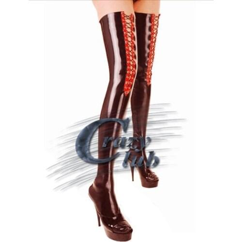 Crazy club_New arrival Low latex thigh-high with edge stockings high quality latex stocking cincher women latex Fast Delivery
