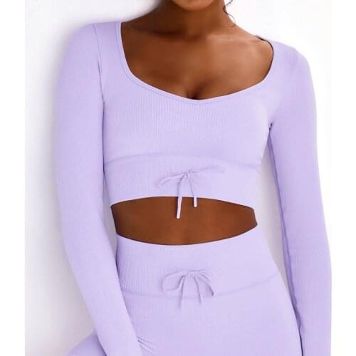 Women Tight Yoga Shirts Long Sleeve Cropped Gym Tops Fitness Running Workout Sport T-Shirts Seamless Tank Athletic Tops