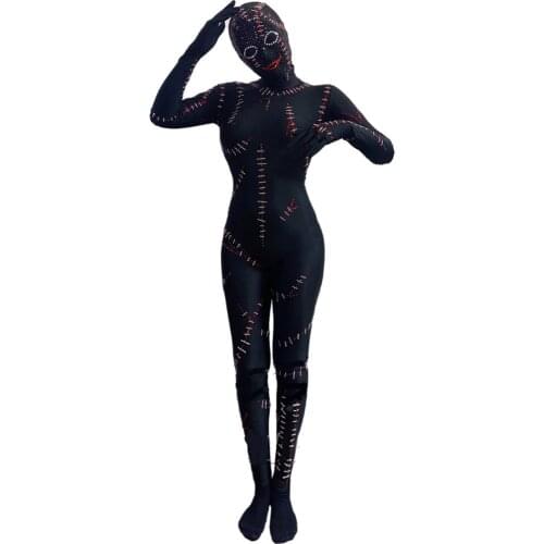 Halloween Dresses For Women Sretch Spandex Black Bodysuit Rhinestone Headwear Festival Party Gogo DJ DS Stage Costume VDB2631