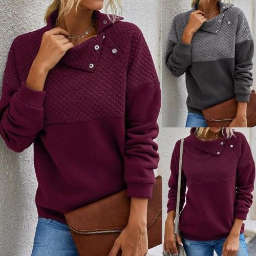 Women Slant Turn Down Collar Long Sleeve Patchwork Sweatshirt Pullover Blouse Casual Loose Plus Size Female Pullovers Streetwear