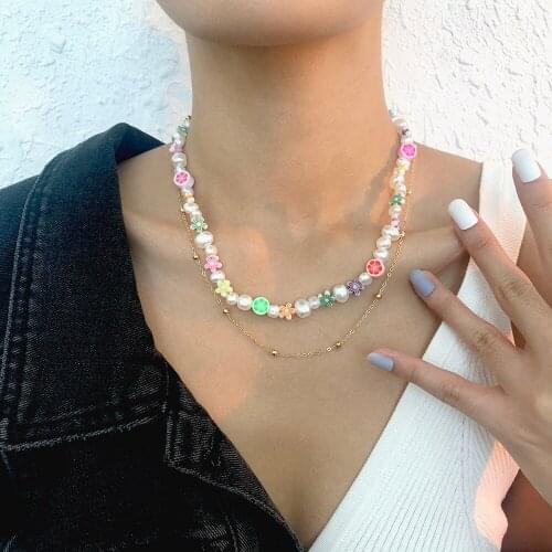 Lalynnly Female Boho Cute Popular Double Layer Simulation Pearl Rice Bead Clavicle Chain Necklace For Women Neck Jewelry N9152