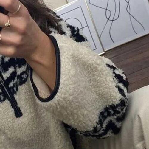 Women Coat 2020 Fall/Winter New Half-Zipper Lapel Wool Retro Pattern Long Sleeve Men and Women Coat (Available after April 2021)