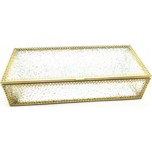 Golden Vintage Glass Lidded Box Edge Bracelet Keepsake Decorative Jewelry Displa