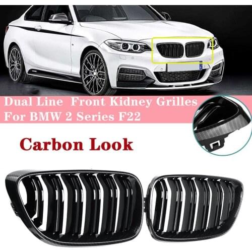 1 Pair Car Carbon Look Dual Line Slat Front Kidney Grilles Replacement For BMW 2 Series F22
