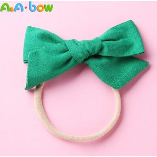 1pcs 4*2" Handmade Fabric Big Bow Headbands for Baby girls, Solid Cute Elastic Nylon Bow Headband, School Girls Hair Accessories