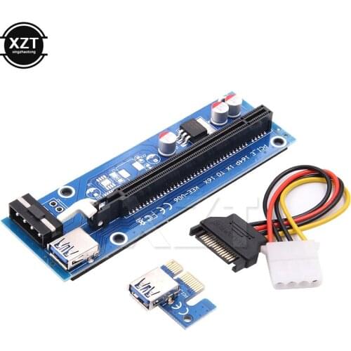 1pcs new PCI Express PCI-E 1X to 16X Riser Card Extender 15Pin SATA to 4Pin IDE Power Cord PCIE Adapter USB 3.0 60CM PCIE