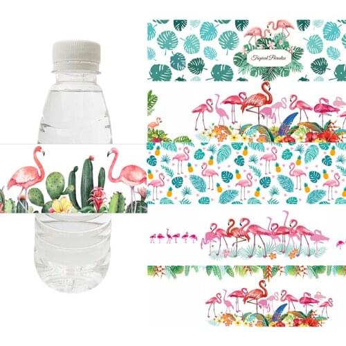 10pcs, Water Bottle Label Flamingo Wedding Stickers Birthday Hawaiian Wedding Party Bottle Wrapper House Decoration Supplies